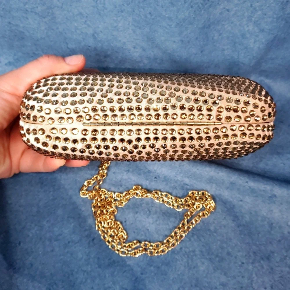 Jessica McClintock Gold Ombré Rhinestone Evening Clutch W/Detachable Chain Strap